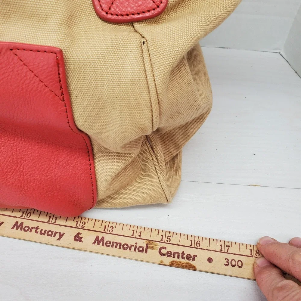 Boulevard Sunday Tote Shopper Carry All Tan Canvas Red Leather Large REDS